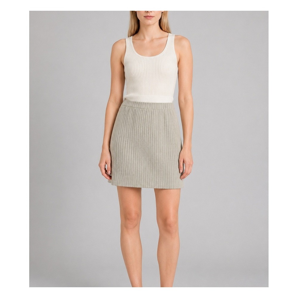 St. John Santana Knit Pinstripe Skirt Women 14 Gray Pencil Quiet Luxury Heritage